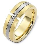 14 Karat Yellow Gold and Titanium Designer Diamond Baguette Wedding Band