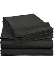 JS Sanders 1500 Series Microfiber QUEEN 4PC Bed Sheet Set Egyptian, Deep Pocket Deep Pocket, BLACK