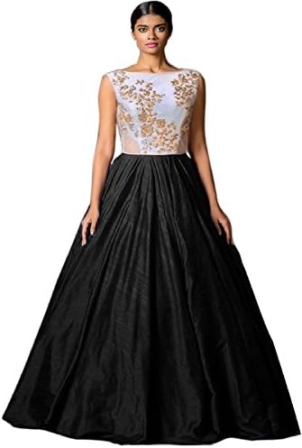 Kenil Fabrics Women's Silk Collection Lehenga Choli / Heavy Embroidered Free Size Black And Off White