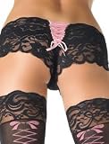 LegAvenue Spitzenpanty mit Schnürung Satinschleife Leg Avenue, Slip schwarz/ Band rot, S/M