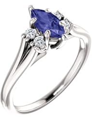 18K White Gold 8.00x4.00mm Marquise Cut Tanzanite and Diamond Ring -- LIFETIME WARRANTY
