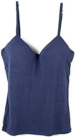 Hikwi Adjustable Modal Strap Built In Bra Padded Self Mold Bra Tank Top Camisole Cami (Navy Blue)