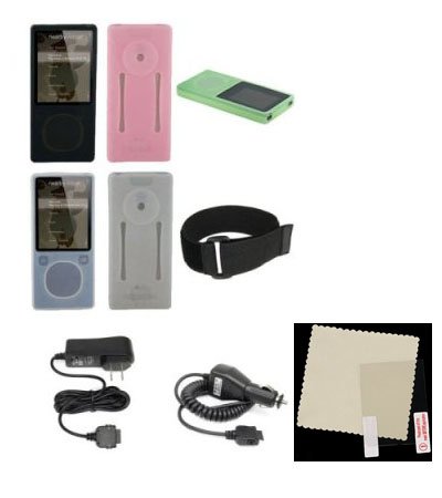 41016avVZFL. SL500  PCMICROSTORE Brand (2nd Generation) Microsoft Zune 4GB 8GB Premium Silicone Skin Case with 14 Adjustable Sports Armband and LCD Screen Shield Protector   Bundled with 12v Rapid Premium Microsoft Zune Car Charger and Microsoft Zune Home Travel Wall AC Adapter Charger   6 Color Choices