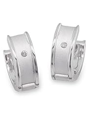 Silver with Diamonds - Two-Tone Huggie Diamond Silver Earrings