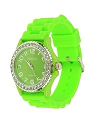 Ceramic Silicone Watch - Lime Green with CZ