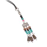 Hand Crafted Cellular Phone Charm - Beaded D - Blue Brown