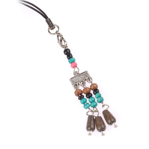 Hand Crafted Cellular Phone Charm - Beaded D - Blue Brown