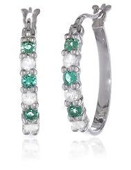 Sterling Silver Created Emerald and White Topaz Hoop Earrings