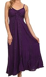 Floral Print Cotton/Rayon Draped  Embroidered Spaghetti Strap  Dress With a Ribbon  and Ruffles