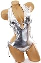 Sexy Trendy Swimwear 2009 Hottest Style Monokini 1 One Piece Solid Silver Lame Tie Side Swimsuit