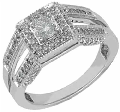 14K White Gold Stylish Pre Set Diamond Engagement Ring