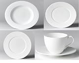Gordon Ramsay tableware by Royal Doulton. Dining in boxed set. Set of 4 s of white bone china teacups & saucers, 30.5cm plates, 16,5cm plates, rim soup bowls