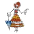 Girl With Umbrella Brooch Pin