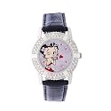 Armitron Women's Betty Boop Crystal Accented Silver-Tone Black Leather Strap Character Watch #9100004