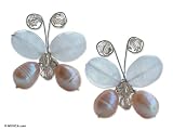 Pearl and rose quartz earrings, 'Exotic Butterfly' 1 W 1 L