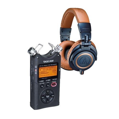 Audio-Technica ATH-M50x Professional Monitor Headphones, Blue - bundle with Tascam DR-40 4-Track Handheld Digital Audio Recorder