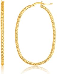 14K Yellow Gold Textured Large Oval Hoop Earrings
