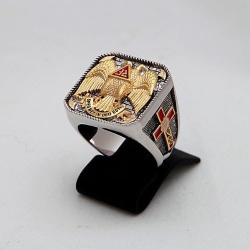 Scotish Rite Masonic Knights Templar Ring White and Yellow Gold Plated Freemansonry 40 grams