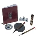 Miniature Shodo Japanese Calligraphy Gift Set, incl. Calligraphy Brushes, Ink Grinding Stone, Ink Stick, Porcelain Brush Holder, etc...