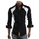 Doublju Mens Casual 2 Tone Dress Shirts BLACK (EXL19)