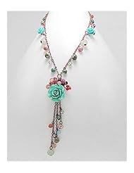Green Rose Resin Necklace In Copper