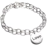 Sterling Silver LOVE Disc Charm on Rolo Chain Bracelet 7.5in