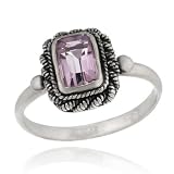 .925 Silver Emerald Cut Genuine Amethyst Ring Size 10