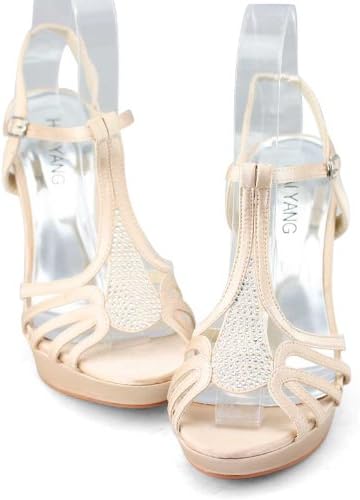 SHOEZY Celeb Style Womens Wedding Crystals Ankle Buckle High Heels Platform Shoes