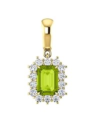 14K Yellow Gold 7.00x5.00mm Emerald Cut Peridot and Diamond Pendant -- LIFETIME WARRANTY
