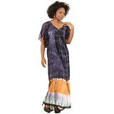 Navy Blue Sheer Tye Dye Look V-Neck Dress