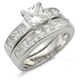 CZ Wedding Rings - Princess Cut Cubic Zirconia Engagement Ring & Wedding Band