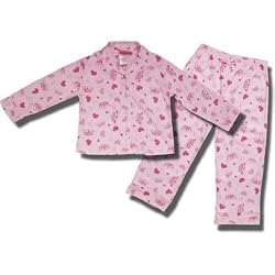 Queen of Hearts pink flannel, coat-style pajamas for children