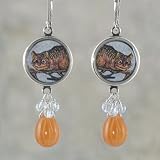 Cheshire Cat Earrings with Carnelian Briolette