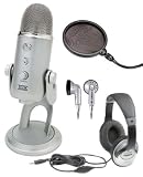 Blue Microphones Yeti USB Condenser Plug-and-Play Microphone with Studio Headphones and Microphone Pop Filter