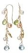14k Yellow Gold Freshwater Cultured Pearl, Peridot, and Blue Topaz Earrings