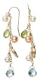 14k Yellow Gold Freshwater Cultured Pearl, Peridot, and Blue Topaz Earrings