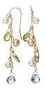 14k Yellow Gold Freshwater Cultured Pearl, Peridot, and Blue Topaz Earrings