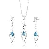 Sterling Silver Rhodium Finish 2.25 carats total weight Pear Shape Swiss Blue Topaz Pendant Earrings and 18 inch Necklace Set