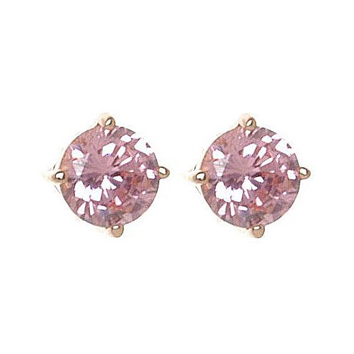 Rose Gold over Sterling Silver 6.5mm Pink CZ Basket Set Earring