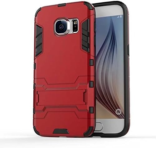 Hyrmoc® Dual Layer Protective Hybird Armor Case Advanced Shock Absorption Cellphone Cover Case with Kick-Stand for Samsung Galaxy S7/S7 edge/J1 Ace/J2 (J2, red)