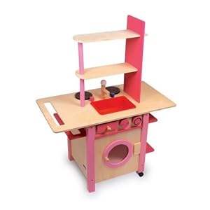 Childrens Wooden Kitchen on Childrens Wooden Toy Play Kitchen In Natural Wood With Pink Trim