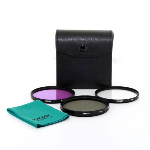 Zykkor 62 mm CPL, UV, FLD filters kit with case and cleaning cloth - black