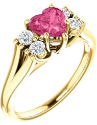 10K Yellow Gold 6.00x6.00mm Heart Cut Pink Tourmaline and Diamond Ring -- LIFETIME WARRANTY