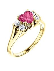 18K Yellow Gold 6.00x6.00mm Heart Cut Pink Tourmaline and Diamond Ring -- LIFETIME WARRANTY