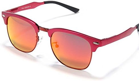 Retro fashion sunglasses polarized sunglasses aluminum magnesium Colorful couple tide (Red frame orange reflective film（8）)