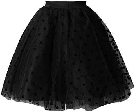 Thstylee Women's Black Tulle Polka Dots Skirts Knee Length Skirts L