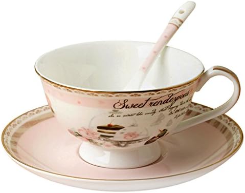 JSAron Royal Porcelain 4-Piece Teacup, Saucer, Spoon and Dessert Plate Set