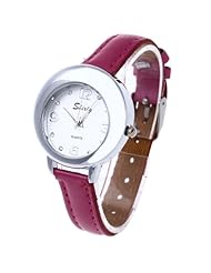 Womens Quartz Wristwatch Fuchsia Leather Band Rhinestone Arabic Numeral Mark