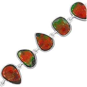 925 Sterling Silver Natural Ammolite Gemstone Wedding And Party Wear Handmade Link Bracelet Drop-6, Chain-3 Inch New Design Jewelry