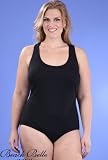 Beach Belle Chlorine Resistant Solid Black Plus Size Racerback One Piece Swimsuit - Women's Swimwear Plus Size Swimsuit